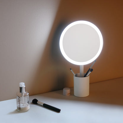 Premium Tabletop Brush Holder LED Circular Makeup Mirror